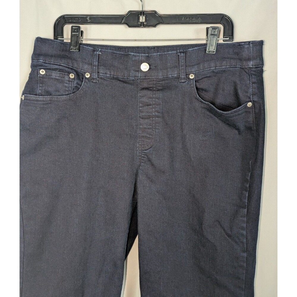 Denim & Co Jeans 16 Women's Blue Dark Wash Straight Leg Raw Hem Pull On Cozy - Picture 3 of 8